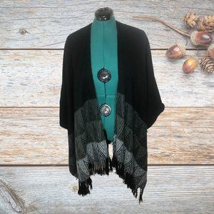 Lovestitch Warm Cozy Knit Shawl, Black & Gray